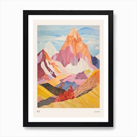 K2 Pakistan Colourful Mountain Illustration Poster Art Print