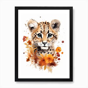 A Cheetah Watercolour In Autumn Colours 2 Art Print