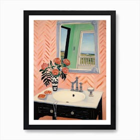 Bathroom Vanity Painting With A Carnation Bouquet 2 Art Print