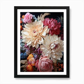 Flowers On A Black Background Art Print