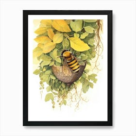 Yellow Bumble Bee Beehive Watercolour Illustration 3 Art Print