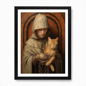 Cat With Monk In A Romantesque Style 1 Art Print