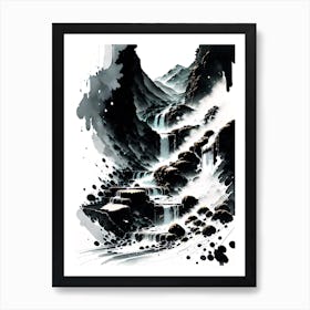 Waterfall In Black And White Art Print