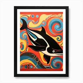 Orca Whale Red Geometric Art Print