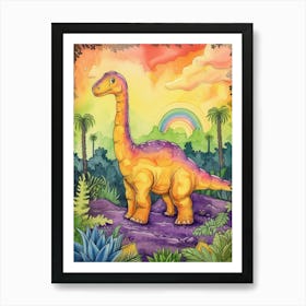 Pastel Rainbow Plateosaurus Dinosaur At Sunset Art Print