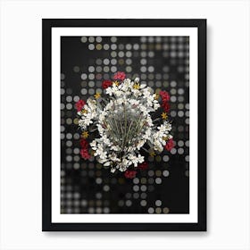 Vintage Allium Straitum Flower Wreath on Dot Bokeh Pattern n.0590 Art Print