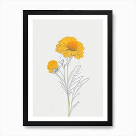 Marigold Floral Minimal Line Drawing 2 Flower Art Print