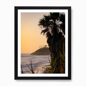 Surf Couple Walks Underneath Palm Trees Art Print