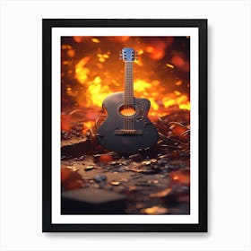 Acoustic Guitar And Fire - Hot Acoustics Art Print