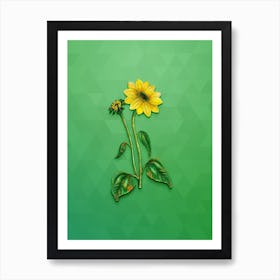 Vintage Trumpet Stalked Sunflower Botanical Art on Classic Green n.2003 Art Print