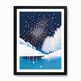 Snowflakes Falling By A Lake, Snowflakes, Minimal Line Drawing 2 Art Print