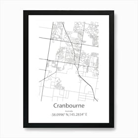 Cranbourne,Australia Minimalist Map Art Print