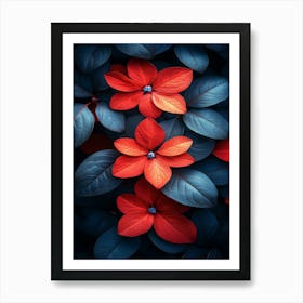 Red Flowers Wallpaper Art Print