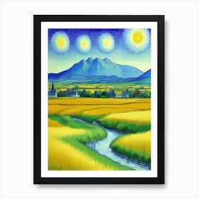 Starry Night Over Wheat Field Art Print