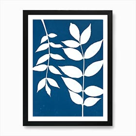 Leaves On A Blue Background Art Print