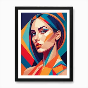 Colorful Geometric Woman Portrait Low Poly (8) Art Print