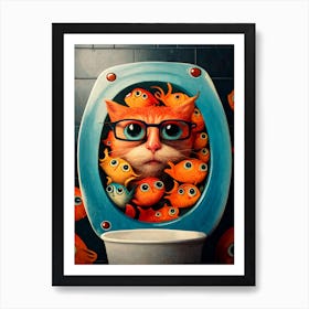 Cat In A Toilet Art Print