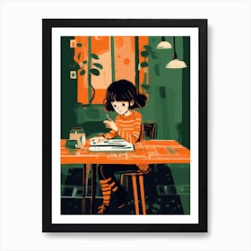 Girl Sitting At The Table Art Print