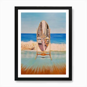 Surreal mirror showing New York city street on a beach Art Print