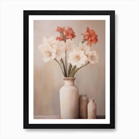 Amaryllis, Autumn Fall Flowers Sitting In A White Vase, Farmhouse Style 2 Art Print