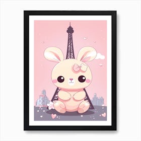 Eiffel Tower Paris France Kawaii Illustration 2 Art Print