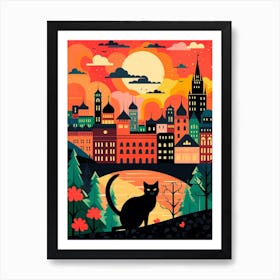 Moscow, Russia Skyline With A Cat 1 Art Print