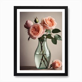 A Vase Of Pink Roses 64 Art Print