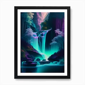 Waterfalls In Forest, Water, Landscapes, Waterscape Holographic 2 Art Print