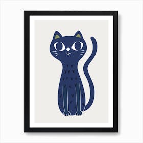 Blue Cat Cute Hand Drawn Illustration Art Print