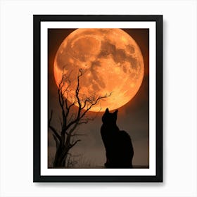 Cat Watching The Moon Art Print