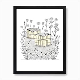 Bee Boxes In A Field 4 Vintage Art Print