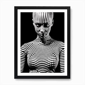 Artistic portrait of young extravagant bald woman with a black and white costume 1 Art Print