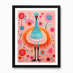 Pink Scandi Ostrich 2 Art Print