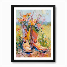 Cowboy Boots And Wildflowers Twinflowers Art Print
