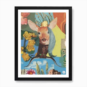 Deer Bull Flower Collage Art Print