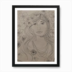 Girl loves flowers Art Print