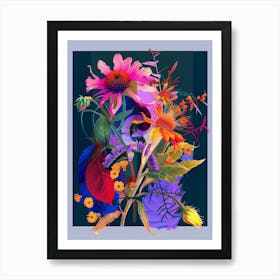 Gaillardia 3 Neon Flower Collage Art Print