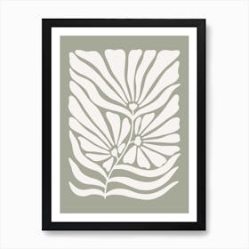 Sage Green & Cream Abstract Flower Art Print