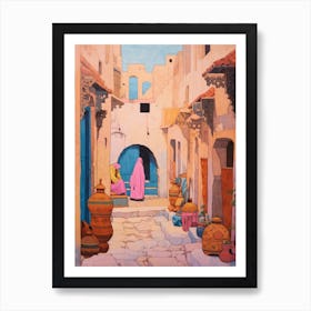 Chefchaouen Morocco 3 Vintage Pink Travel Illustration Art Print