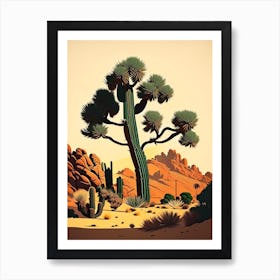 Joshua Tree In Rocky Mountains Retro Illustration Art Print