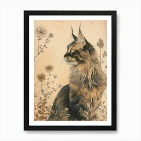 Maine Coon Cat Japanese Illustration 3 Art Print