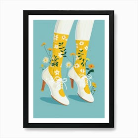 White Floral Vintage Shoes 3 Art Print