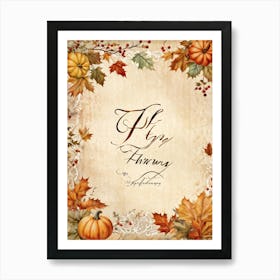 Autumn Themed Calligraphy The Text Delicately Forming The Words For Happy Thanksgiving An Homage (4) Art Print