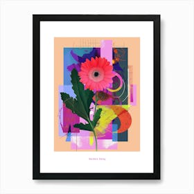 Gerbera Daisy 4 Neon Flower Collage Poster Art Print