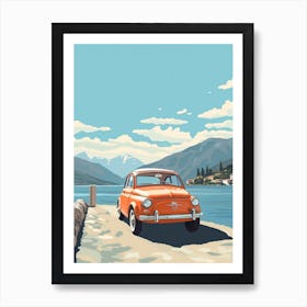 A Fiat 500 Car In The Lake Como Italy Illustration 3 Art Print