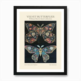 Velvet Butterflies Collection Nocturnal Butterfly William Morris Style 9 Art Print