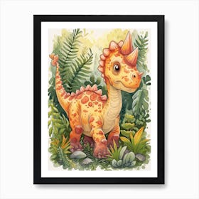 Pastel Watercolour Carnotaurus Dinosaur 2 Art Print