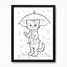 Cat With Umbrella Coloring Page Art Print