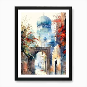 Beautiful Watercolor Muslim Vill Art Print