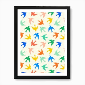 Retro Colorful Birds Paper Cut-Out Art Print